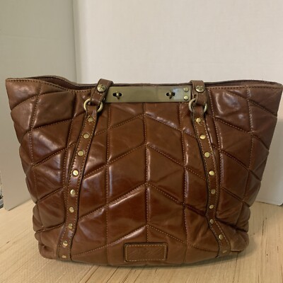 Patricia Nash ''Benvenuto'' Quilted Vintage  Distressed Leather Tote Handbag Brown