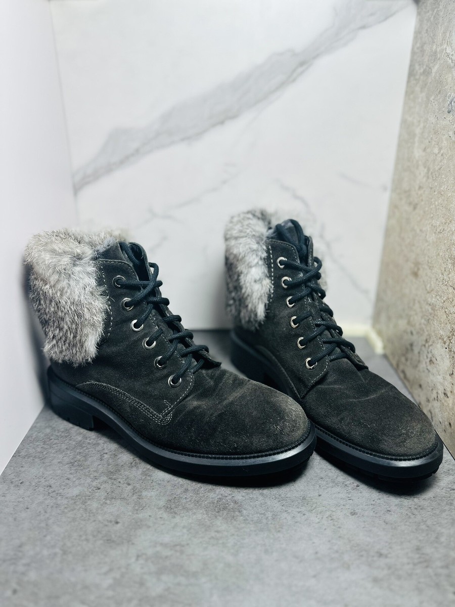 Lacy Boots Aquatalia Lacy Aquatalia Lacy Gray Suede Fur Lace-Up