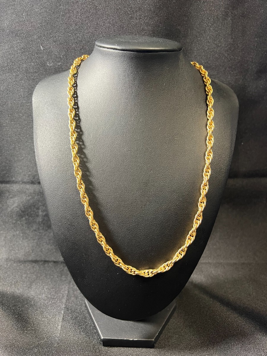 Vintage Light Weight Textured Gold Tone Triple Link Curb Chain Necklace