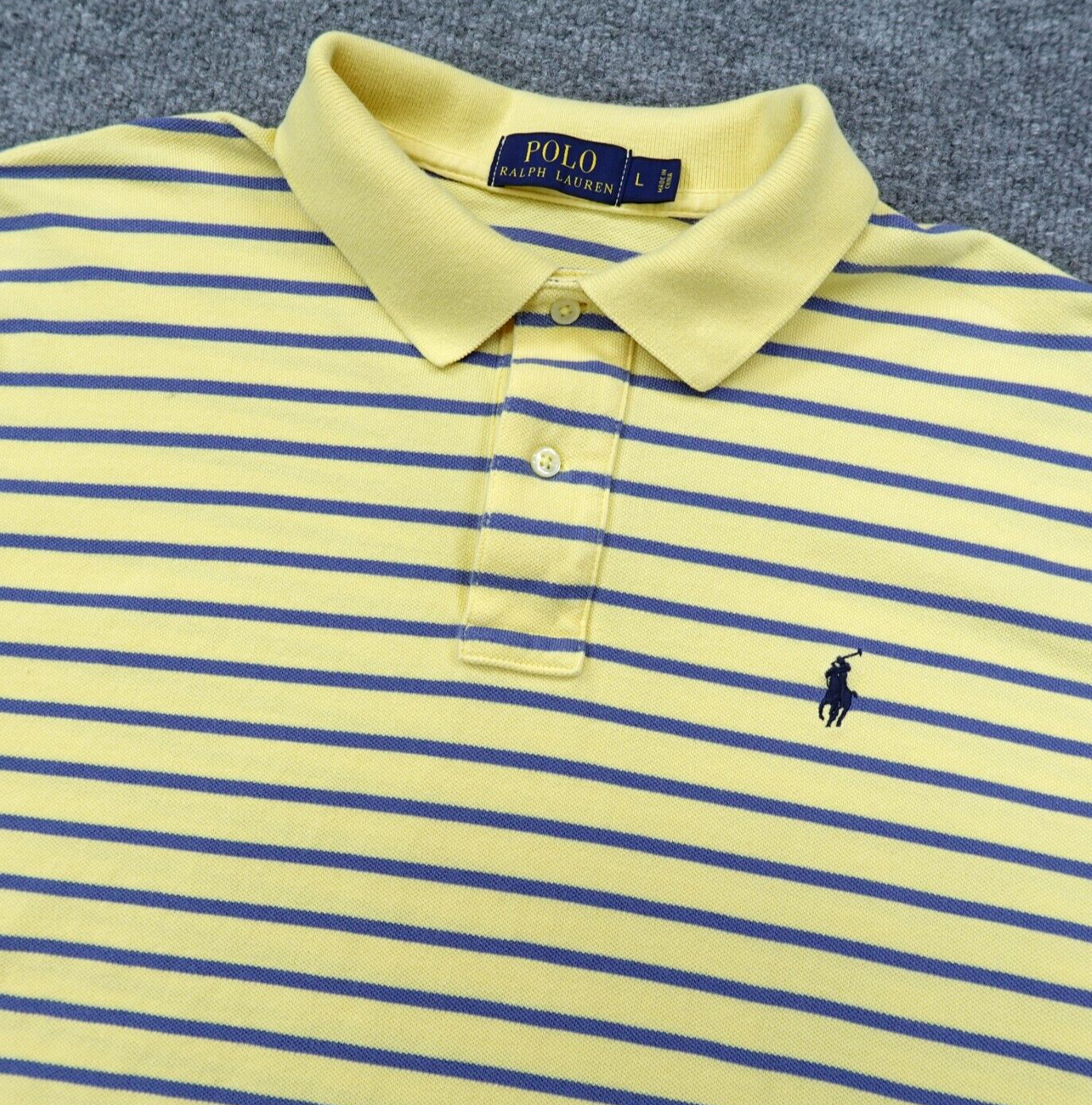 Polo Ralph Lauren camicia uomo grande gialla a righe preppy blu pony piqué preppy