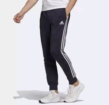 New Mens Adidas French Terry Tapered Pants Navy/White Size Small GK8888