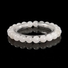 Natural White Jade Smooth Round Elastic Bracelet Size 6mm 8mm 10mm 7.5'' Length
