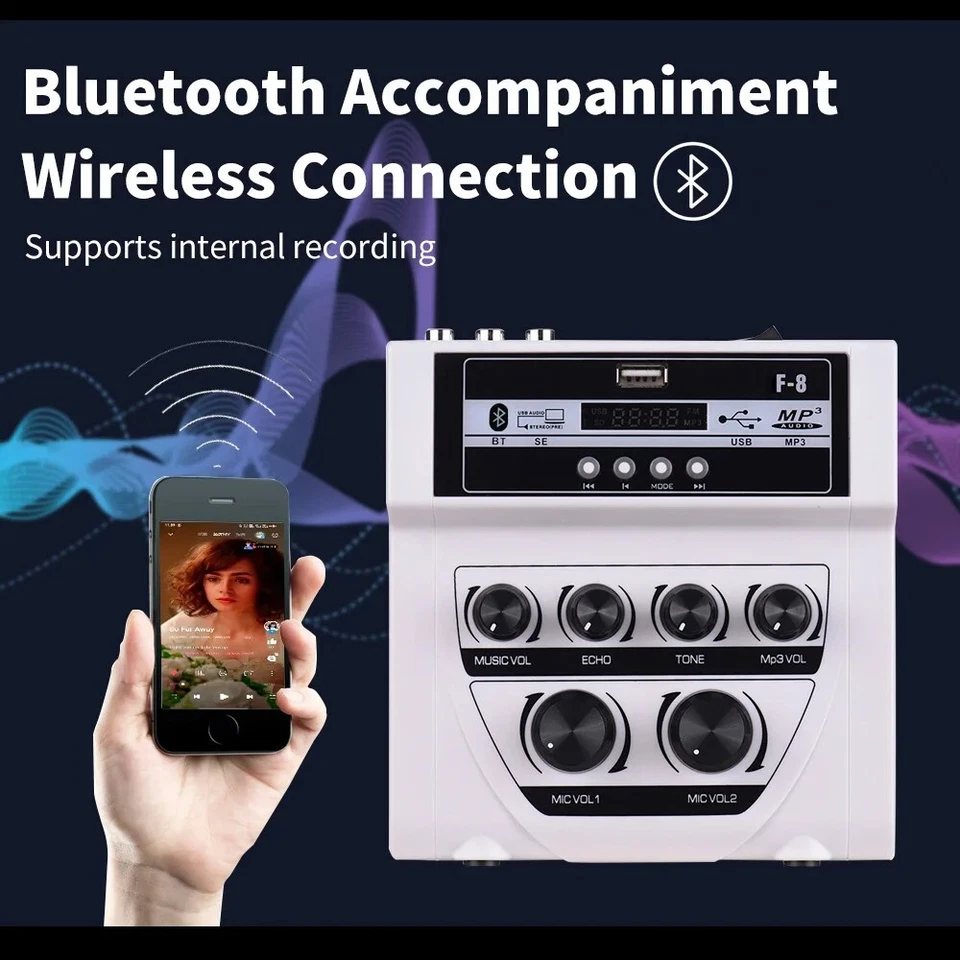 LARRIVEE Mini Bluetooth Audio Mixer Sound Amplifier Console Karaoke Stereo USB - Image 4 of 4
