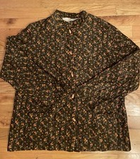 1950s Vintage Quilted Silk Brown Micro Floral Bed Jacket Wood Button M
