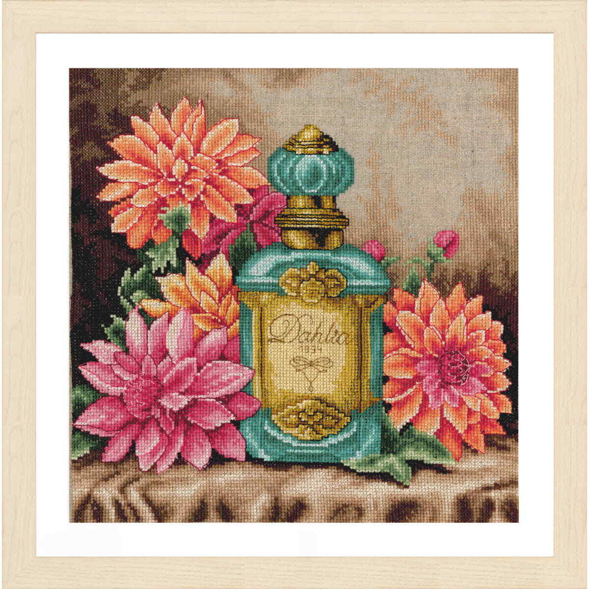 Lanarte counted cross stitch kit ""Home and Garden The scent of Dahlia"", 29x29cm,