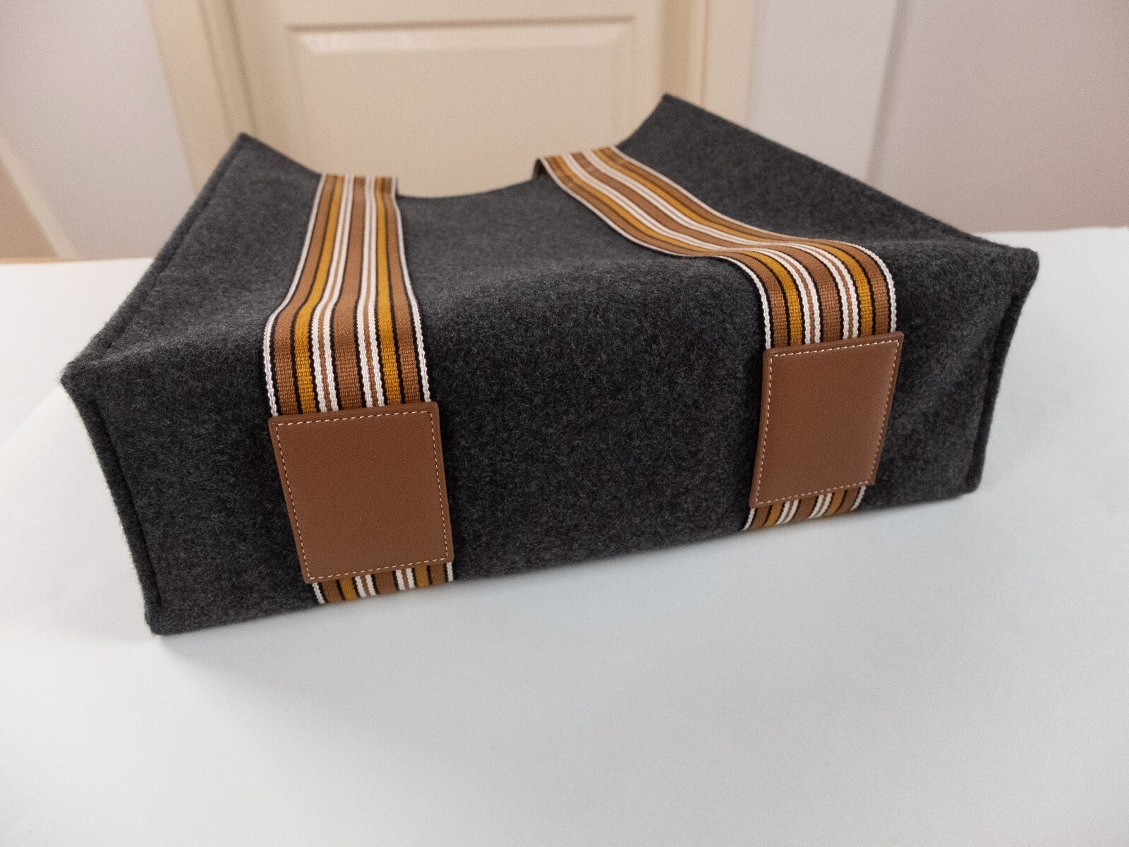 (NO CUSTOMS TAX) LORO PIANA Suitcase Stripes dark gray cashmere tote bag Italy image 8