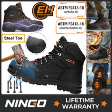 NINGO Men's Steel Toe Work Boots Leather Industrial & Construction Safety Boots