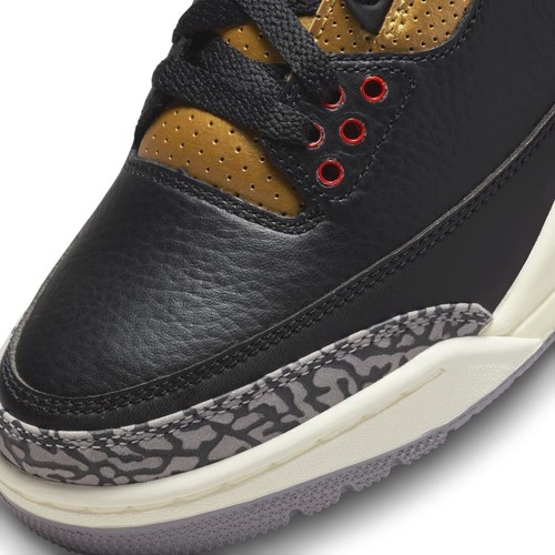 NIKE AIR JORDAN 3 RETRO BLACK CEMENT GOLD SHOES WOMEN SIZE US7-9 EUR38-41 III - Picture 6 of 8