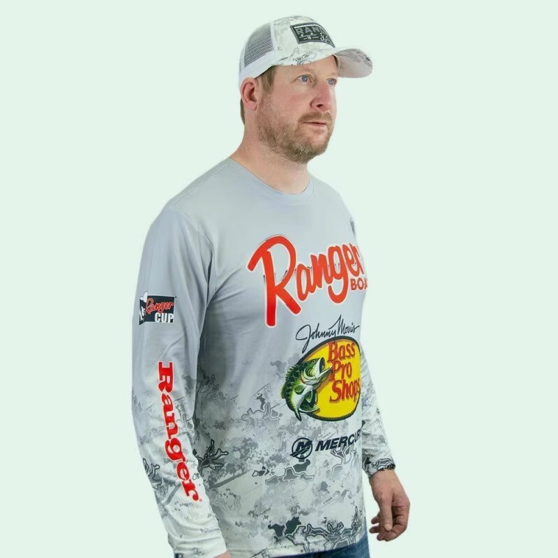 BASS PRO SHOPS トーナメントシャツ ブルー/グレー M（L） Bass Pro Shops Shirt Mens Extra Large Blue Fishing Graphic