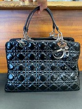 Authentic Christian Dior Black Patent Leather Cannage Quilted Shoulder Bag