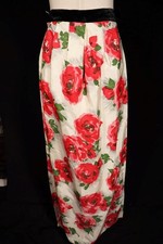 Vintage 1960's Long Satin Taffeta Rose Floral Print Skirt 27" Waist Exc Cond