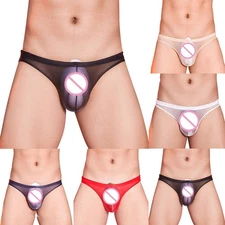 Men Briefs Underpants Sexy Underwear Low Rise Panties Solid Color See Through