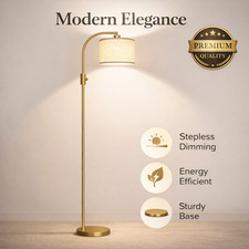 Dimmable Floor Lamp with Linen Shade 1200 Lumens Modern Gold Standing Lamp