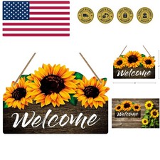 Welcome Sign for Front Door - 8" x 12" Sunflower Welcome Sign Rustic Summer F...