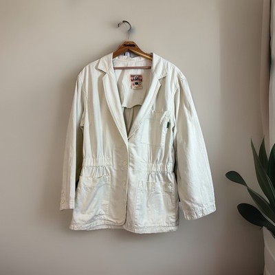 VTG Gene Ewing BIS Jacket Womens MED Cream Wrinkled Rich Denim Workwear Classic
