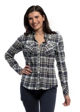 Goode Rider Womens Super Stretch Blue Plaid Denim Jean Shirt