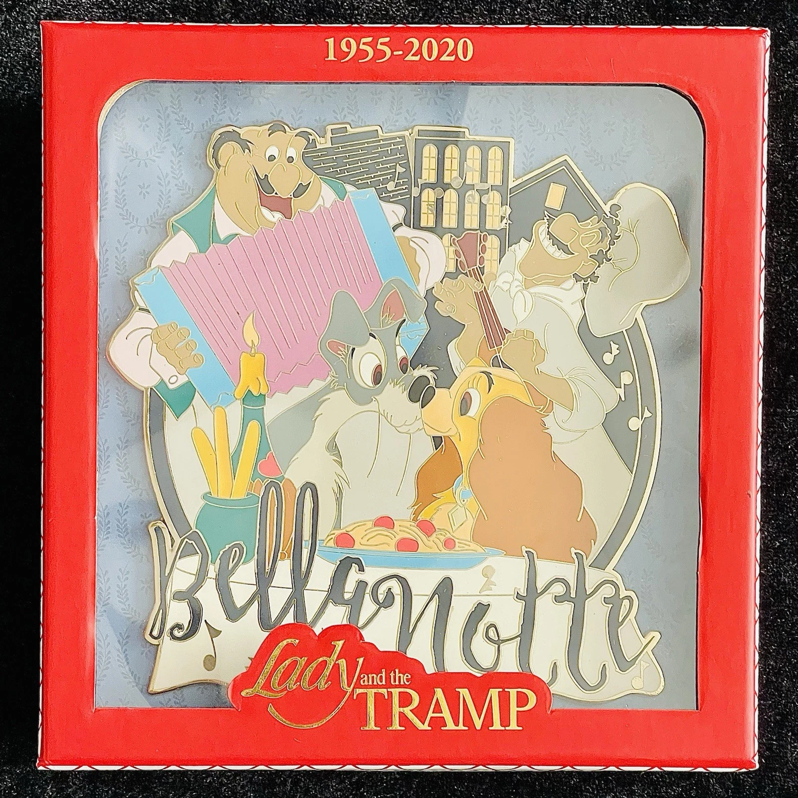 Jumbo LE DS Lady and Tramp Spaghetti Bella Notte 65 Anniversary Disney Store Pin
