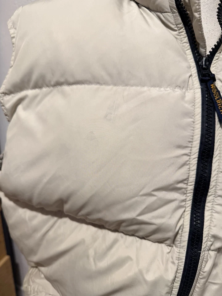 Chaleco acolchado Woolrich relleno de plumón para hombre talla grande, azul, hecho en EE. UU., cremallera completa Foto 2 de 4