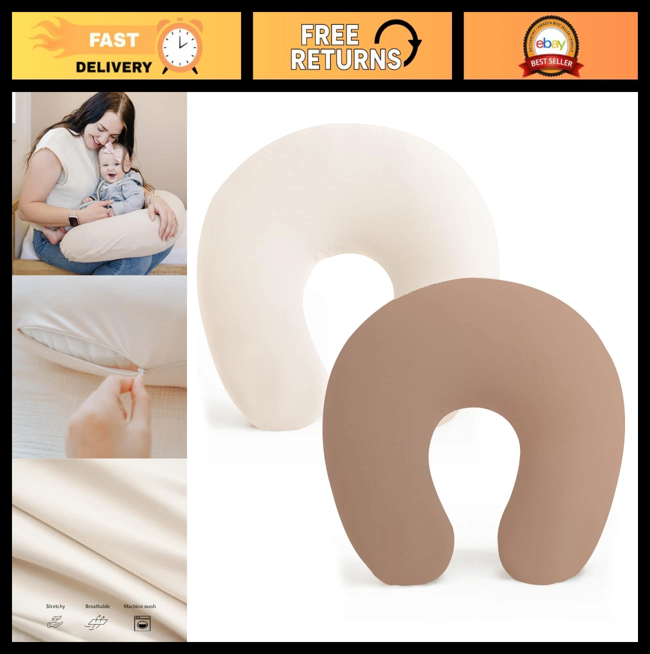 2 Pack Soft Stretchy Nursing Pillow Covers for Breastfeeding - Newborn Slipcover
Opens in a new wind