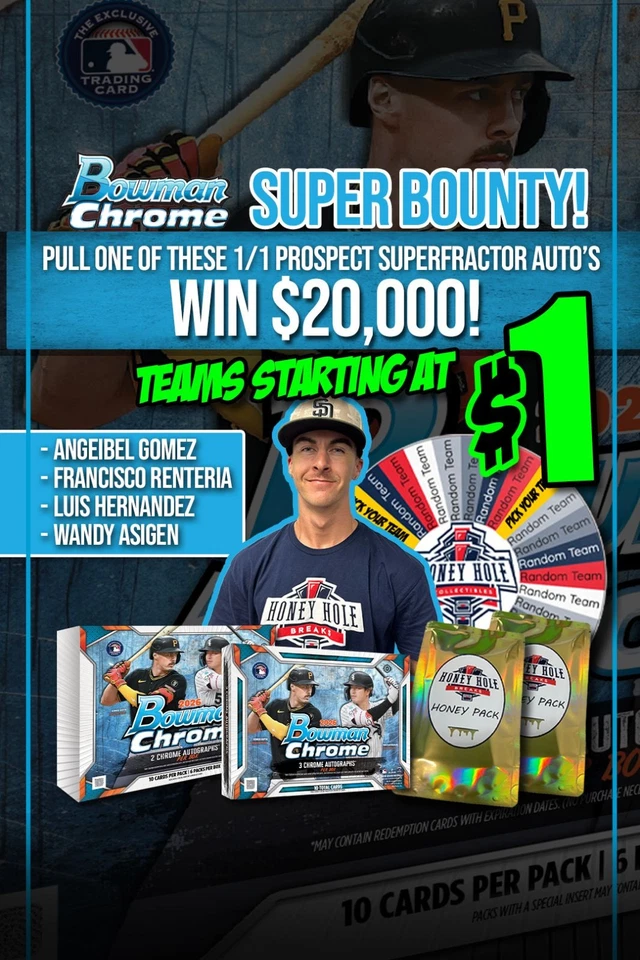 BASEBALL BREAKS, 26 Bowman Chrome & Honey Packs Starting at $1