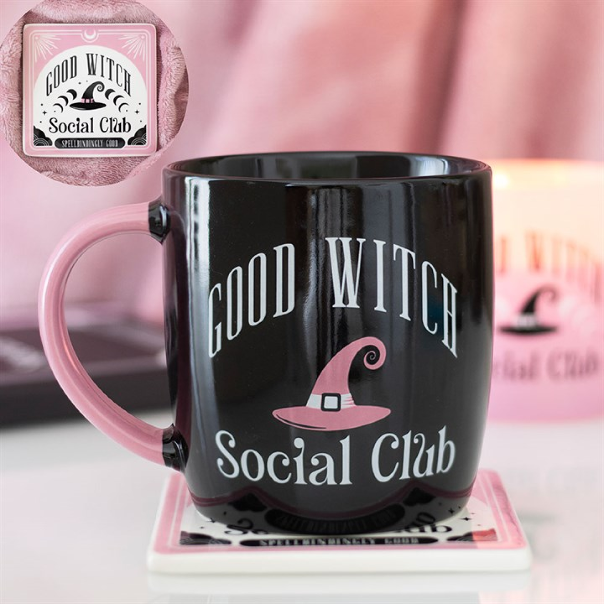Good Witch Social Club Pink Mug and Coaster Gift Set