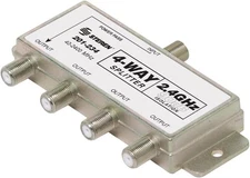 Steren 4-Way 2.4GHz 90dB Power Passing DC On One Port F-Pin Coaxial Splitter