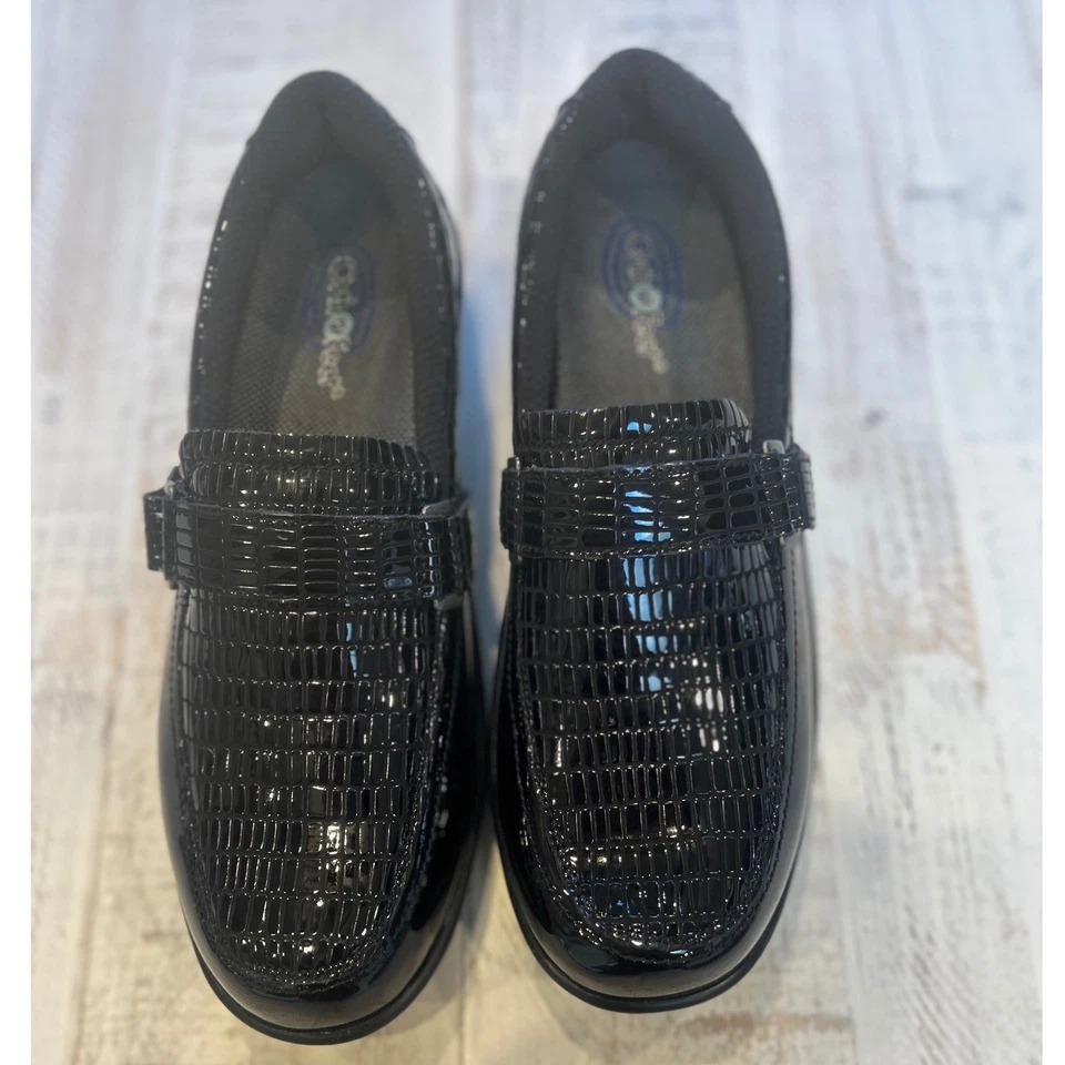 Mocassim Orthofeet masculino couro envernizado preto crocodilo em relevo 11,5 M - Imagem 3 de 4