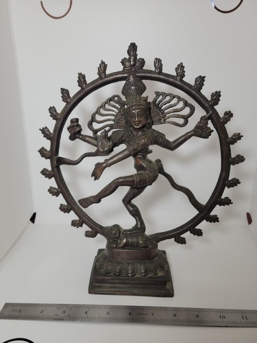 Vintage Brass Shiva Nataraja Statue 11" Dancing Hindu God Idol Heavy Bronze
