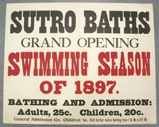 SAN FRANCISCO SUTRO BATHS~1897 GRAND OPENING SWIM SEASON~13"x16" ORIGINAL POSTER