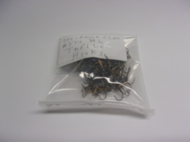 100 Eagle Claw # 374 #6 Bronze STRAIGHT TREBLE Hooks (NEW) FREE MAILING  # 986