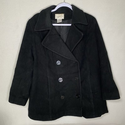 Worthington Women's 100% Wool Peacoat Black Size 16W Winter Jacket Formal *READ