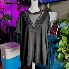 Shein Black Lace Deep V-Neck Blouse - Women's Size 2XL