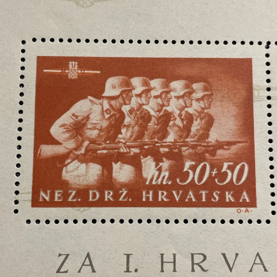 Hoja de recuerdo de reproducción de la división de tormentas croata Croacia 1945 MNH, EN MUY BUEN ESTADO/XF OG Foto 3 de 4