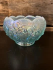 Vintage Fenton 1970 Aqua Ice Blue Iridescent “Lily Of The Valley” Candy Bowl