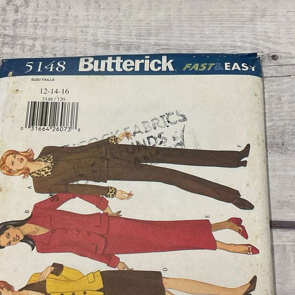Butterick 5148 Sewing Pattern Jacket Skirt Pants Pantsuit Miss Size 12-16 UNCUT - Image 4 of 4
