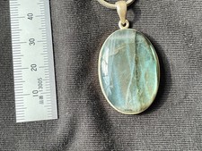 Labradorite Oval Pendant Necklace | Silver Chain Flash Crystal 4×2.5-3cm Healing
