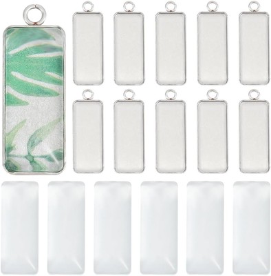1 Box 80Pcs Pendant Trays Set Rectangle Pendant Tray Stainless Steel Bezel Tray
