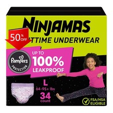 Pampers Ninjamas Nighttime Bedwetting Underwear Girl' - Size L/XL - 34ct