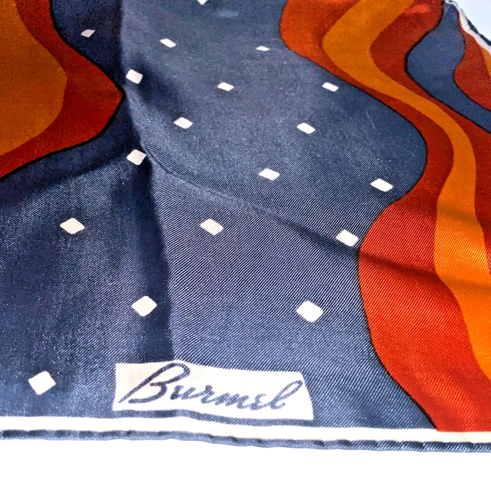 Vintage BURMEL Orange/White/Gray Silk Scarf - Image 2 of 3