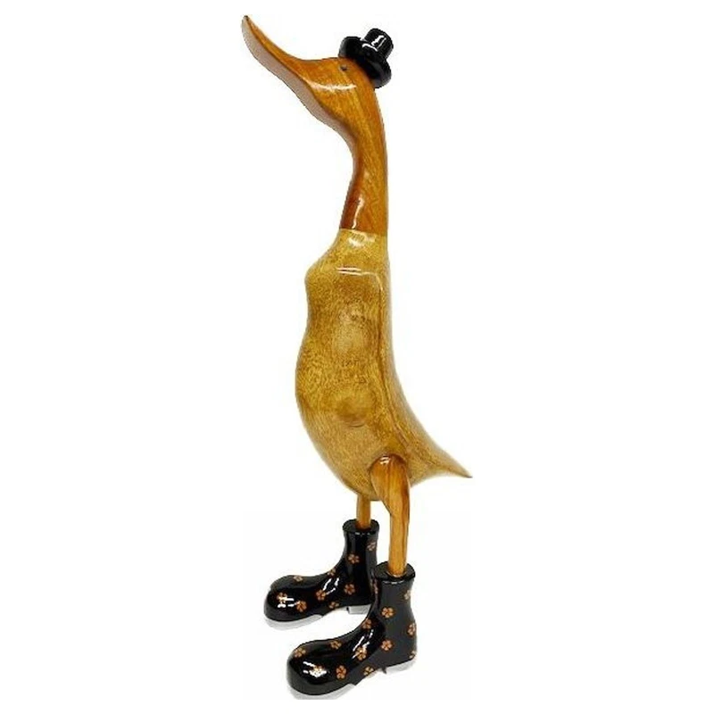 Papera in Legno con Stivali Neri 60 cm Soprammobile Statuetta Arredo Casa, fotografia 6 di 9