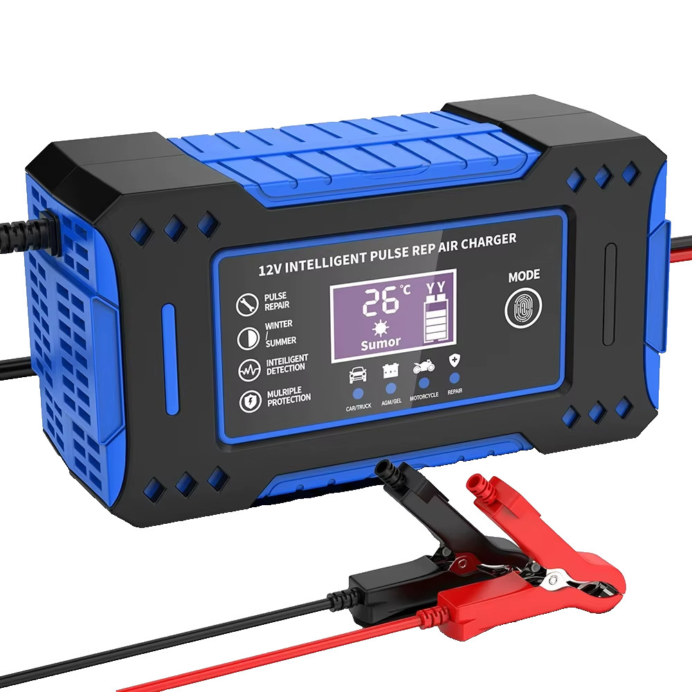 Chargeur batterie voiture 12V 6A avec écran LCD et charge rapide noire