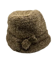 Renee's NYC Knit Boucle Bucket Hat with Bow Brown Womens One Size Granny Grandma