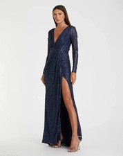Ieena for Mac Duggal 26490 Navy Sequined Long Sleeve Gown Size 4