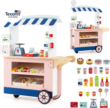 Kids Grocery Store Playset, Toddler Pretend Market Stand Shop Play Set W/ 30PCS