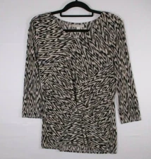 Dana Buchman Shirt Small V-Neck 3/4 Sleeve Abstract Striped Shirt