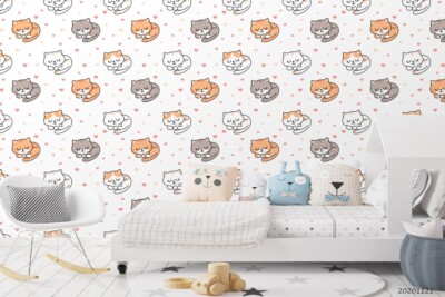 3D Hand Drawn Cat Heart Pattern Self-adhesive Removable Wallpaper Murals