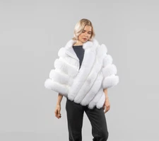 Women Real Fox Fur Poncho Genuine Fur Thick Cape Coat Warm Shawl Winter Outwear