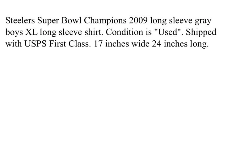 Steelers Super Bowl Champions 2009 Niños Camiseta Manga Larga Gris XL NFL AFC Foto 3 de 3