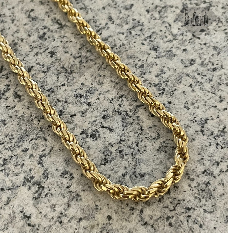 5MM 14K Gold Plated Over Sterling Silver Rope Link Thick Rapper Chain ...