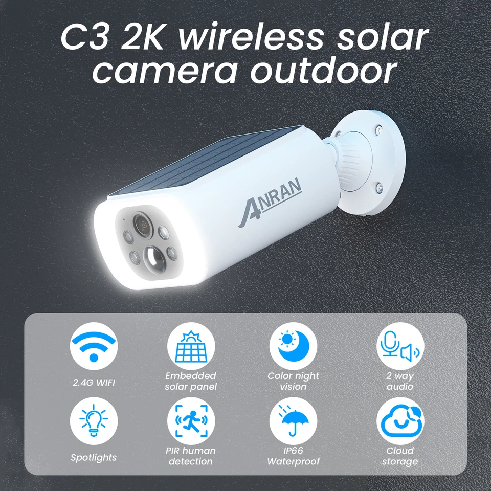 ANRAN Solar Battery Powered Wireless Security Camera System WiFi Outdoor 2K Home - Image 2 of 4